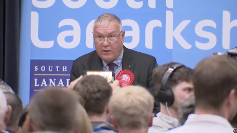 Davy Russell gives his acceptance speech at the Hamilton, Larkhall and Stonehouse by-election count