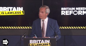 Nigel Farage at a Reform UK press conference