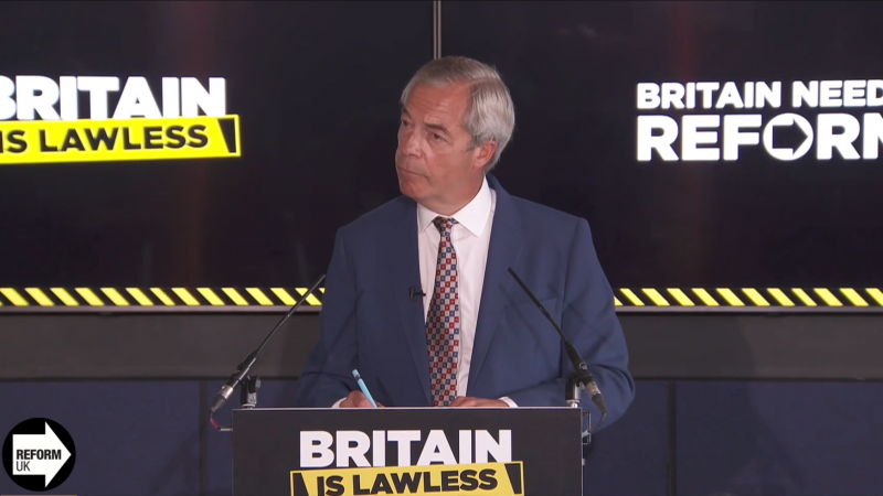 Nigel Farage at a Reform UK press conference