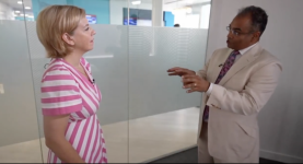 Andrea Jenkyns being interviewed by Channel 4's Krishnan Guru-Murthy