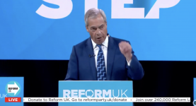 Nigel Farage making his speech at Reform Party conference 2025