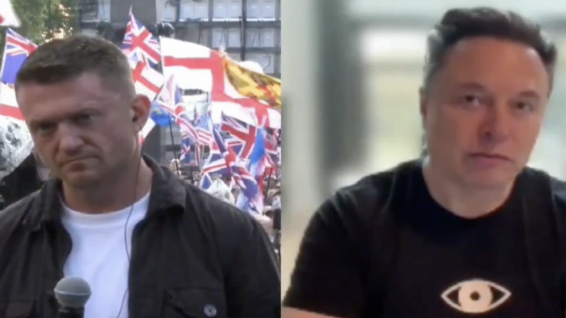 Elon Musk speaking at Tommy Robinson's rally