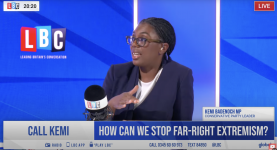 Kemi Badenoch speaking on LBC