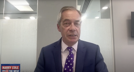 Nigel Farage being interviewed about Trump's state banquet