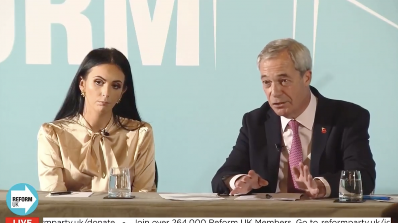 Nigel Farage speaking at a press conference yesterday