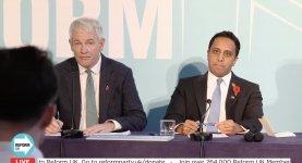 Reform's Danny Kruger and Zia Yusuf speaking at a press conference yesterday