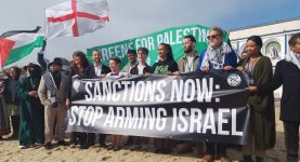 Green Party members with Palestine Solidarity Campaign Director Ben Jamal at a protest for Gaza in Bournemouth
