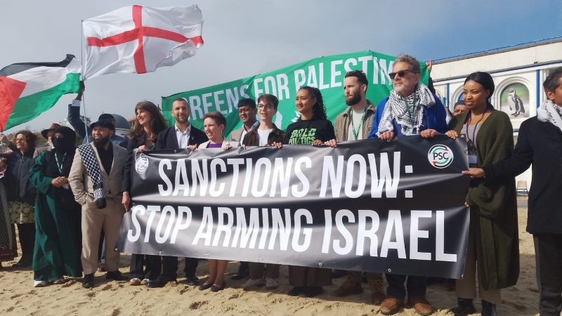 Green Party members with Palestine Solidarity Campaign Director Ben Jamal at a protest for Gaza in Bournemouth