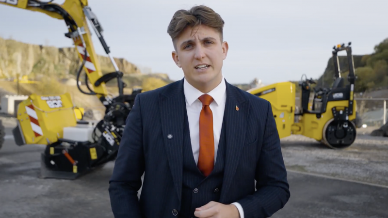 Councillor George Finch in a video about his visit to JCB's headquarters