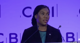 Kemi Badenoch speaking at the CBI
