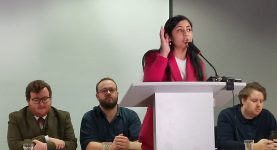 Zarah Sultana speaking at a rally on the eve of Your Party Conference