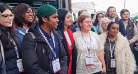 Zarah Sultana and a group of Your Party members outside Your Party Conference in Liverpool