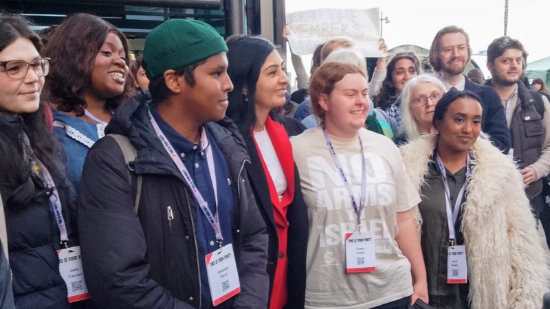 Zarah Sultana and a group of Your Party members outside Your Party Conference in Liverpool