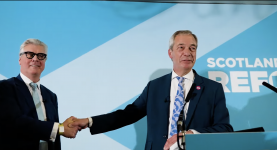 Malcolm Offord and Nigel Farage at the press conference announcing Offord's defection to Reform UK
