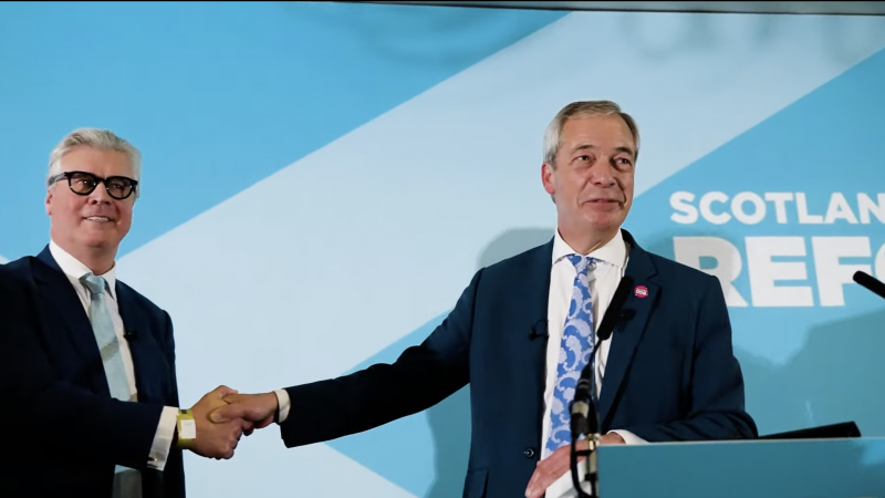 Malcolm Offord and Nigel Farage at the press conference announcing Offord's defection to Reform UK