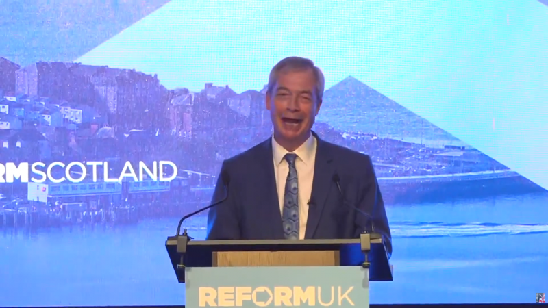 Nigel Farage announcing Reform's Scottish Parliament candidates