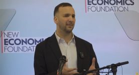 Green Party leader Zack Polanski speaking at the New Economics Foundation