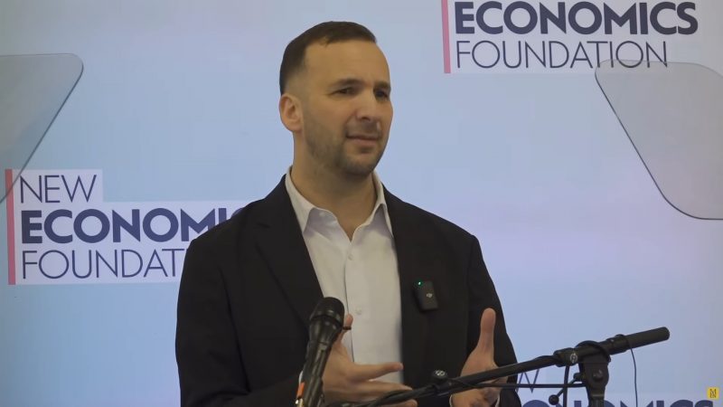 Green Party leader Zack Polanski speaking at the New Economics Foundation