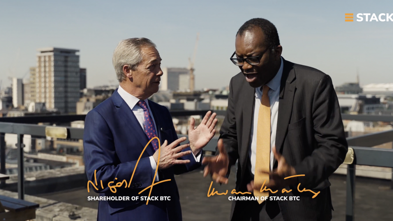 Nigel Farage and Kwasi Kwarteng promoting £2 million Stack Bitcoin purchase