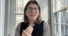 An image of Agustina Oliveri from the Good Law Project speaking about donations to Reform