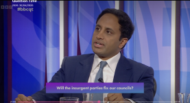 Zia Yusuf speaks on episode of BBC Question Time. The subject of the discussion is 'Will insurgent parties fix our councils?'.